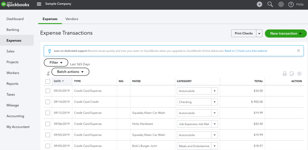 Freshbooks vs Quickbooks - Tracking expenses with Quickbooks