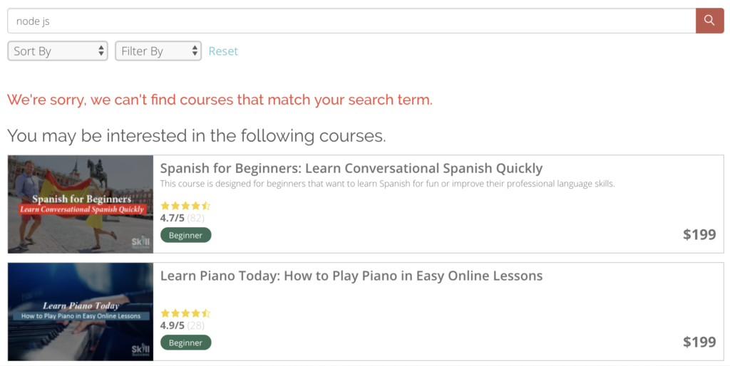 SkillSuccess - An image of the search results screen.